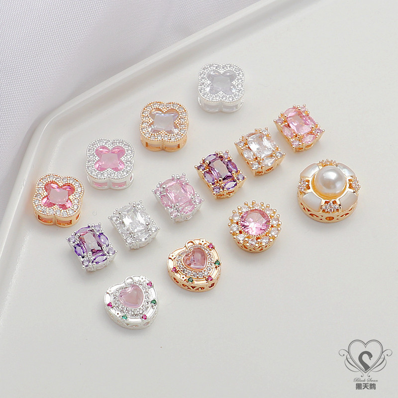 Spacer ลูกปัด 14K Four-leaf Clover Heart สี่เหลี่ยมผืนผ้ารอบ Hollow