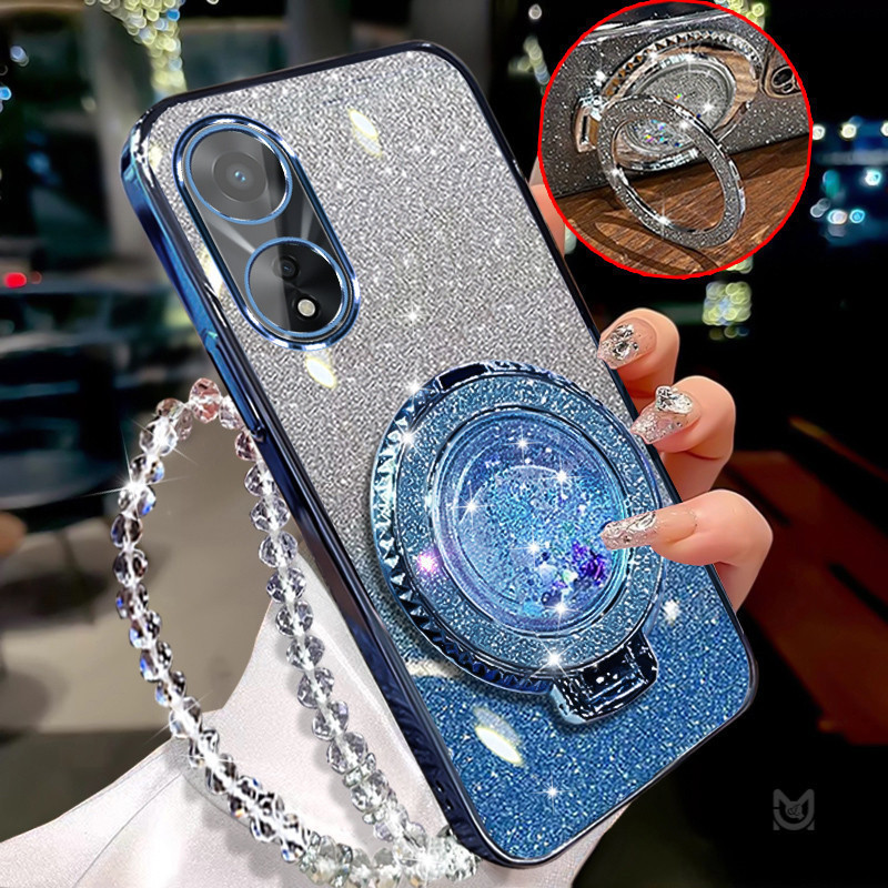 Bling สําหรับ Xiaomi Mi 14T 13T 12T 11T 10T 14 12 Pro 13Lite 12Lite 11Lite Liquid Quicksand ผู้ถือแม่เหล็กเคสโทรศัพท์พร้อมสายคล้องคริสตัล