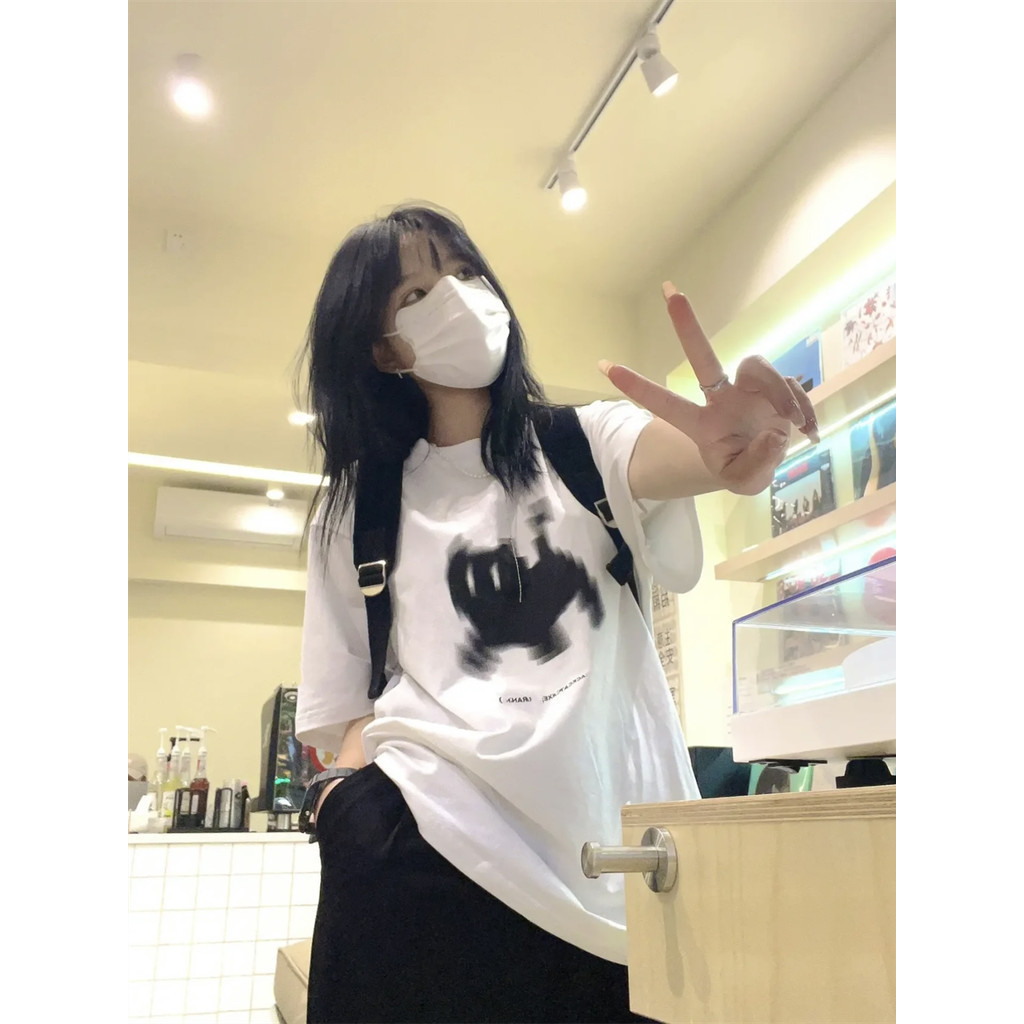 COD (จัดส่งในกรุงเทพฯ) MAO Shop หี เสื้อยืดผู้หญิง oversize ผ้าคอตตอน100 พิมพ์ลาย เรโทร เสื้อเเฟชั่น #50032