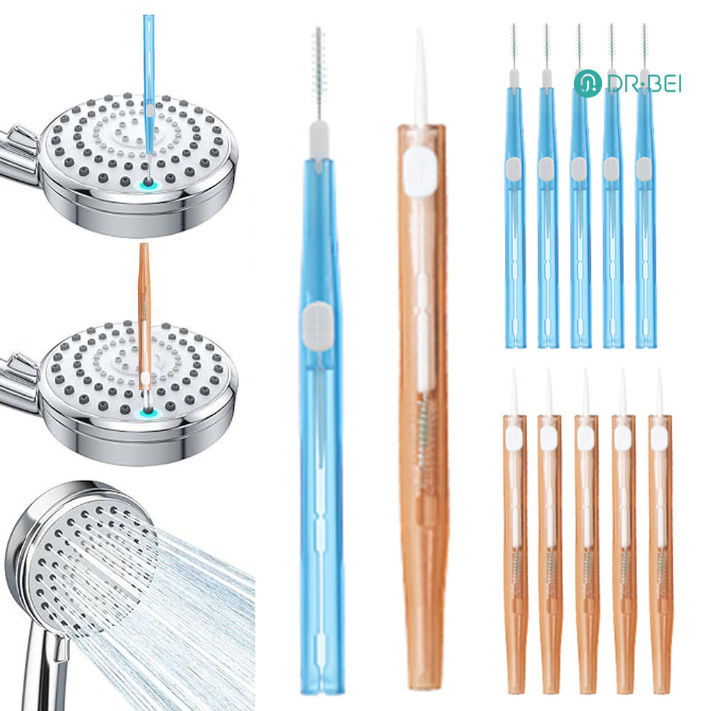 Dr.bei 5/10 ชิ้น Gap Hole Anti-Clogging แปรงทําความสะอาดหัวฝักบัวเครื่องมือทําความสะอาดขนแปรงไนลอน Easy Grip หัวฉีดขนาดเล็กไม่อุดตันแปรง