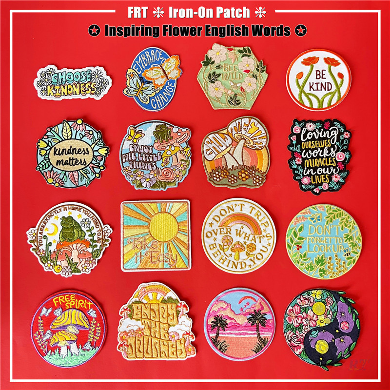 ☸ Inspiring Flower คําภาษาอังกฤษ Iron-on Patch ☸ 1 ชิ้นเลือก Kindness DIY เย็บบนเหล็กบนแพทช์ป้าย