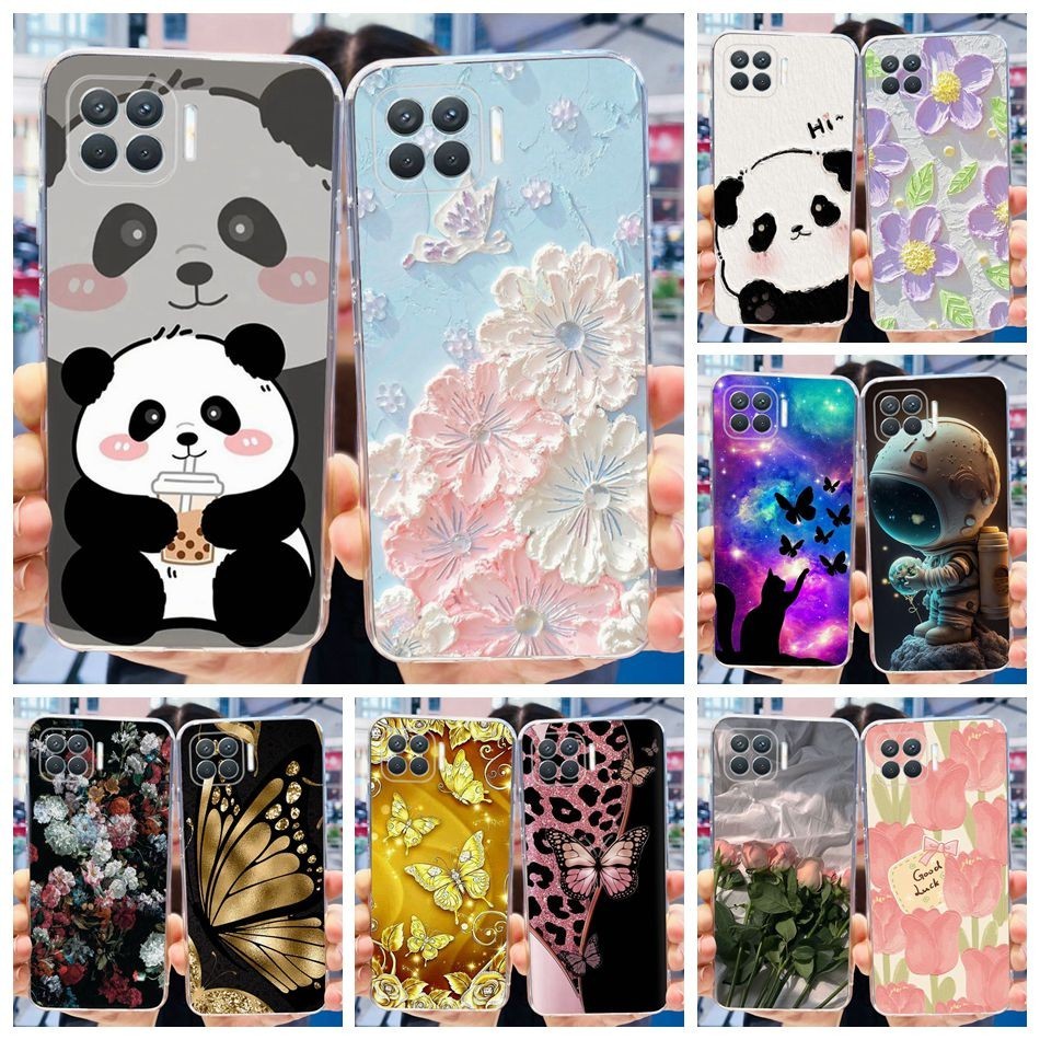 Oppo A93 2020 ดอกไม้แพนด้าน่ารักทาสีปลอก OppoA93 4G CPH2121 CPH2123 ซิลิโคนอ่อนนุ่มเคสโทรศัพท์ TPU