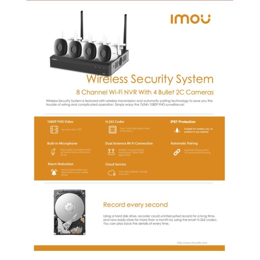 ภาพสีชัด IMOU WiFi KIT ชุดกล้อง imou Bullet 2C +NVR 8CH