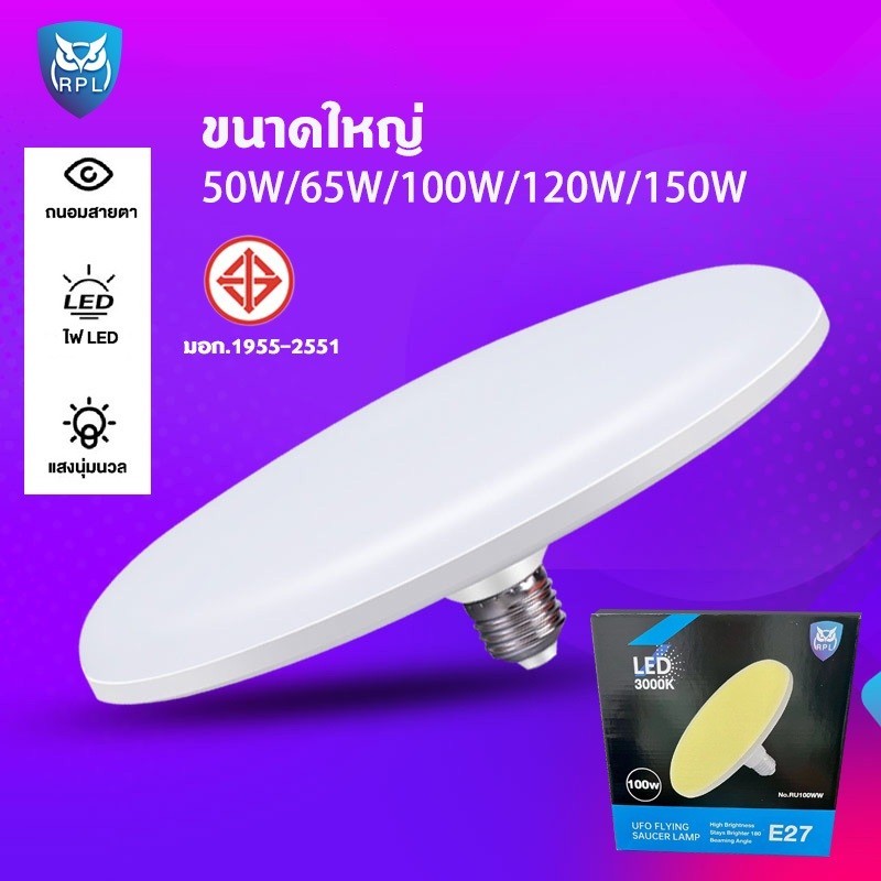 หลอดไฟ LED ไฟแสงสีขาว หลอดไฟกลม หลอดไฟจานบิน ไฟเพดาน ไฟ LED หลอดไฟอัจฉริยะ ใช้กับขั้ว E27 สว่าง ทนทาน