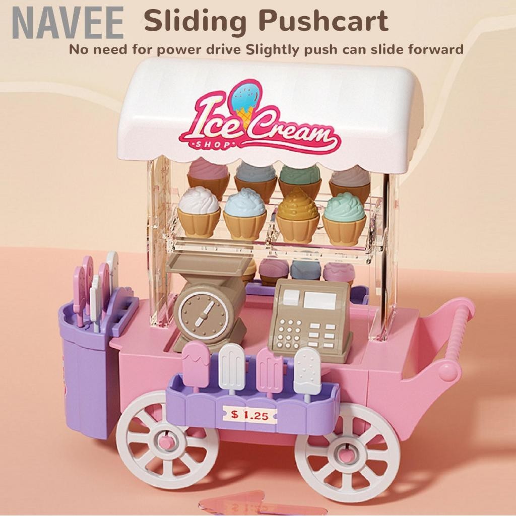 NAVEE ร้านไอศกรีม Playset รถเข็นของเล่นบทบาทการเล่น Soft Light น่ารักสำหรับเด็ก