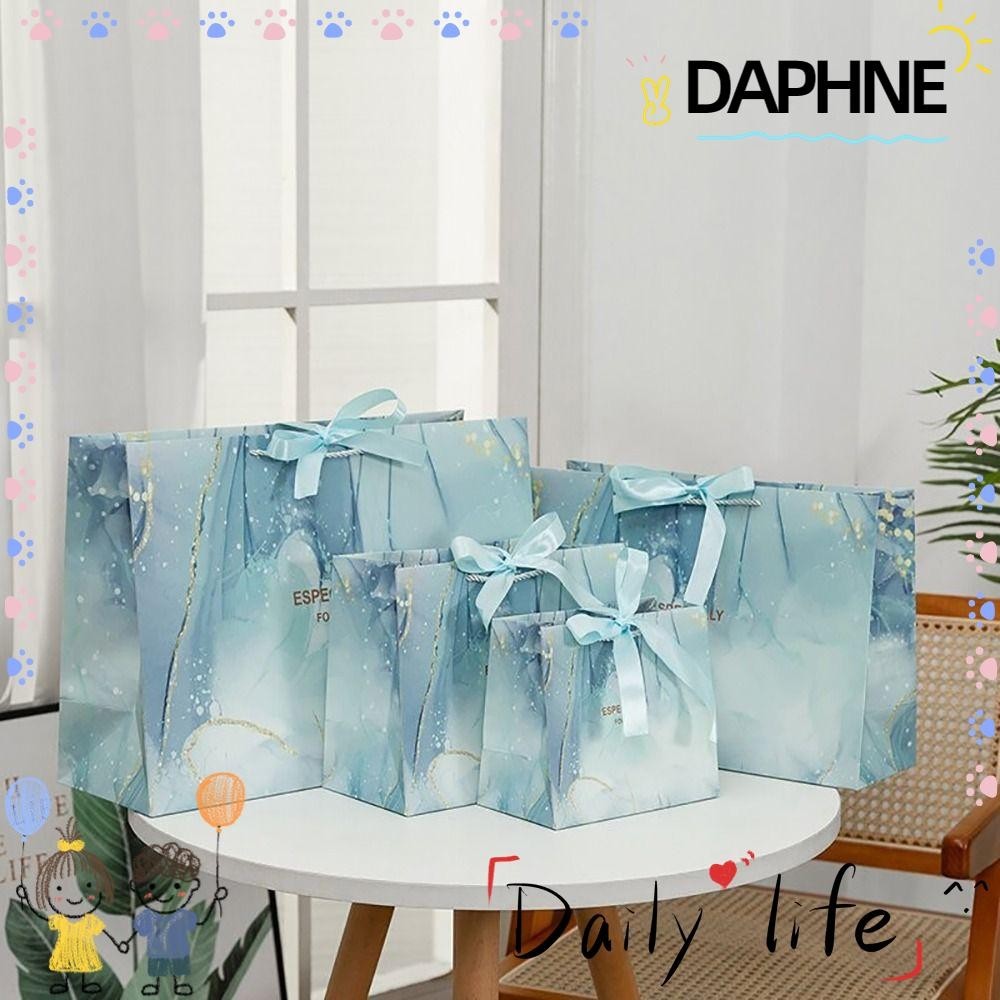 Daphne ถุงของขวัญพิมพ์หินอ่อน, ถุงกระดาษสีม่วงสีฟ้าหลายขนาด, กระเป๋าโท้ตทอมือริบบิ้นหรูหราลายหินอ่อน