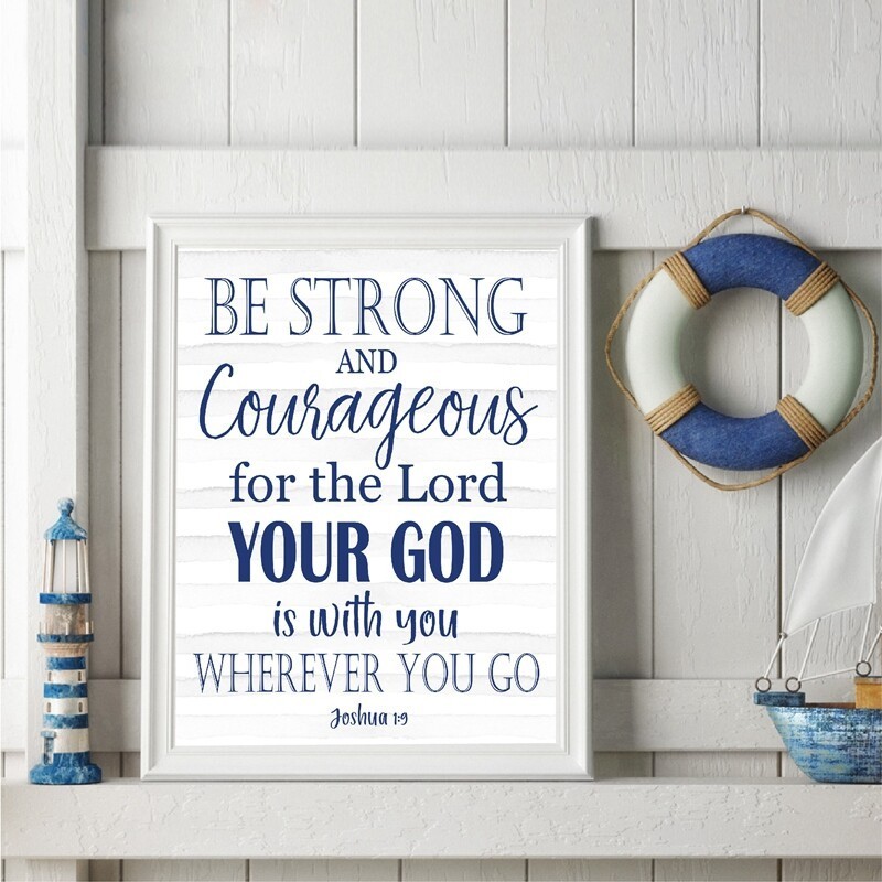 1 Piece Poster Bible Verse Joshua 1:9 Be Strong Quote Art Canvas Painting Navy Blue Wall Decor Chris