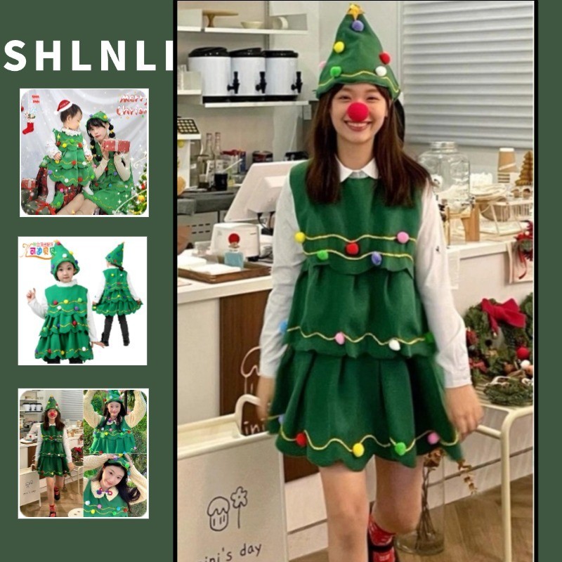 2ชิ้น/1เซ็ตเด็กเครื่องแต่งกายคริสต์มาสแขนกุดชุด+หมวกสาวต้นคริสต์มาสตกแต่งประสิทธิภาพเสื้อผ้าสองชิ้นสูท