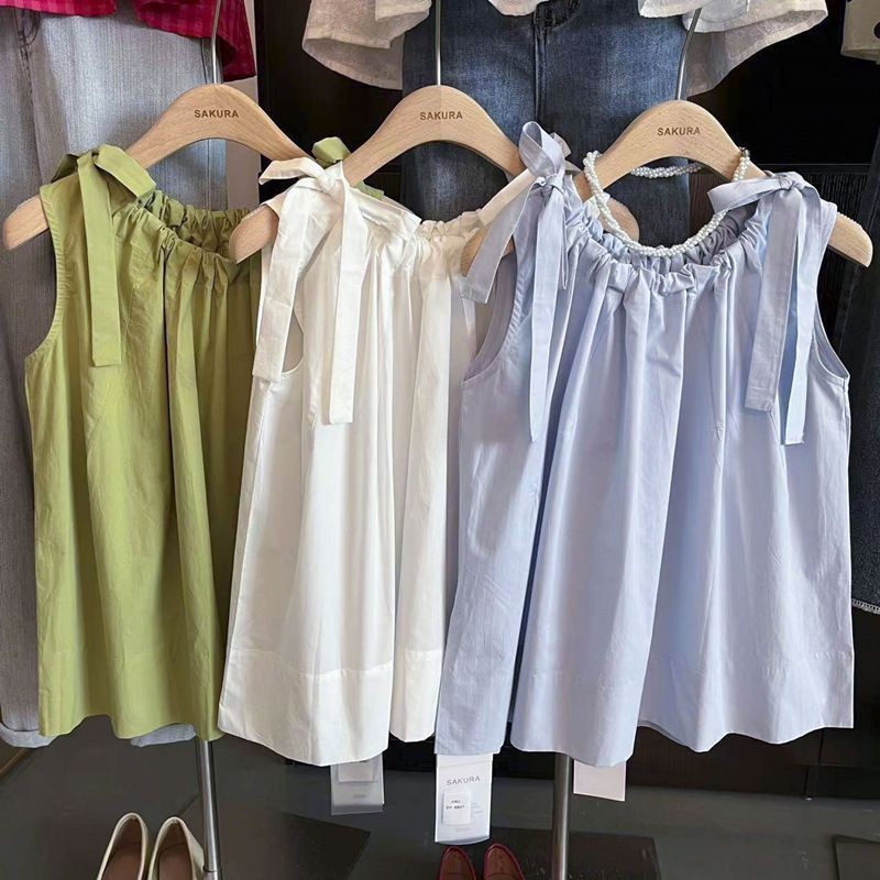 เสื้อกล้ามแขนกุดผู้หญิงฤดูร้อนสั้นหลวมด้านบน
