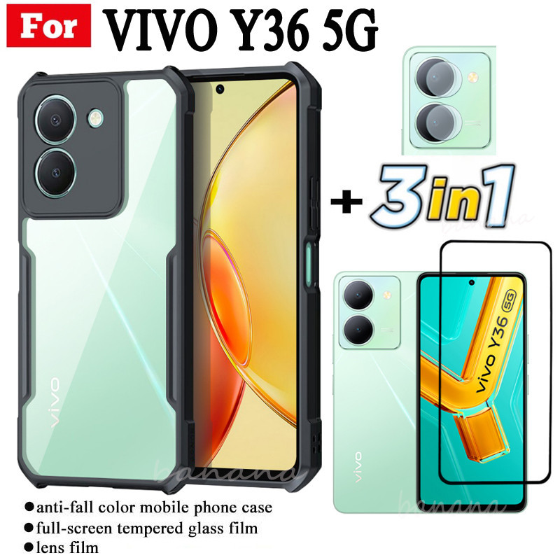 3 IN 1 Vivo Y36 5G Anti-fall โทรศัพท์มือถือสําหรับ Vivo Y28 Y38 Y58 Y18 Y18E ฟิล์มกระจกนิรภัย + ฟิล์