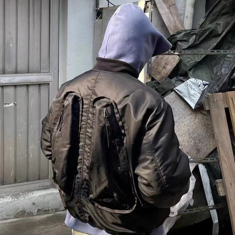 6CH3 Grailz vibe Multi-pocket Functional Cotton Cushion Jacket ชาย Bomber Jacket หลวม MA1 สั้นเบาะแจ