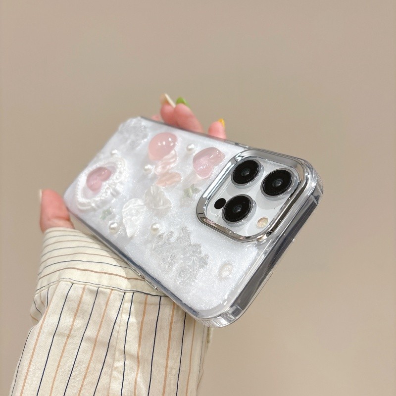 3d สีชมพู Love กรอบรูป Dropping กาว Hard Case สําหรับ iPhone 11 12 13 14 15 Pro Max สีขาว anti fall ฝาครอบปลอก