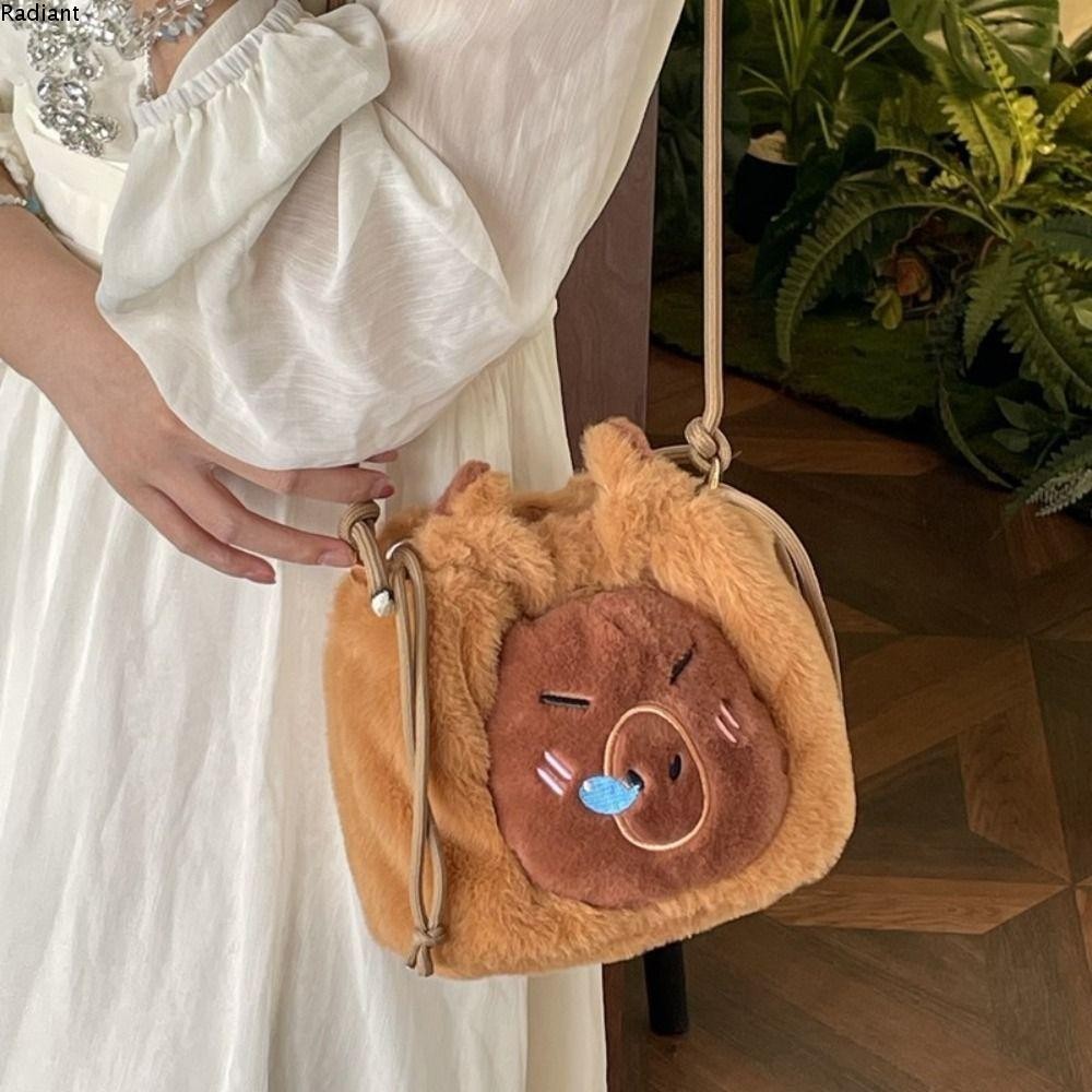 Radiant กระเป๋าสะพายข้าง,กระเป๋าใส่เหรียญการ์ตูน Capybara กระเป๋าสะพาย,ตุ๊กตา Drawstring Bucket Bag Messenger Bag
