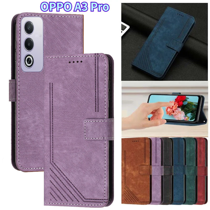 Oppo A3 Pro 5G 2024 กรณีเรขาคณิตหนังกระเป๋าสตางค์สําหรับ OPPOA3Pro A3Pro 3 กระเป๋าสตางค์พลิกปกอ่อน