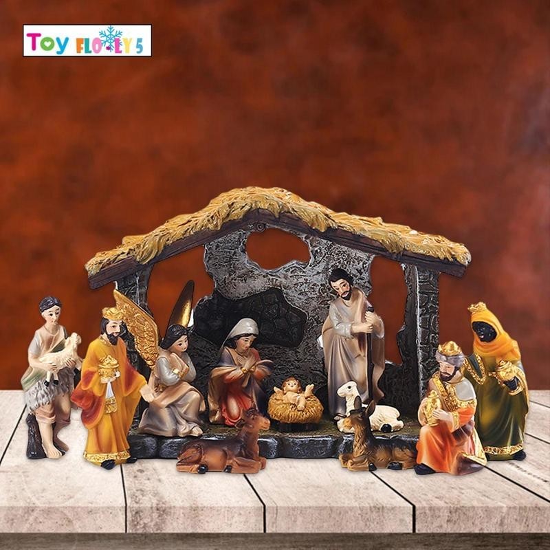 [Flurishroly5] เรซิ่น Handpainted Nativity หุ่นฉากชุดรูปปั้นศาสนาบูชาตกแต่งบ้าน