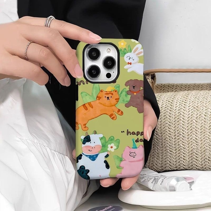 เคสโทรศัพท์มือถือเคสป้องกันโทรศัพท์มือถือสนุกการ์ตูนน่ารักสวนสัตว์สนุกสองในหนึ่งเดียวเคสป้องกันสองชั