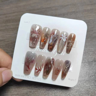 ทําด้วยมือกดบนเล็บ 10 ชิ้นภาพวาดหมึกสไตล์ Cat Eye Design เล็บปลอมพร้อมเจลเยลลี่