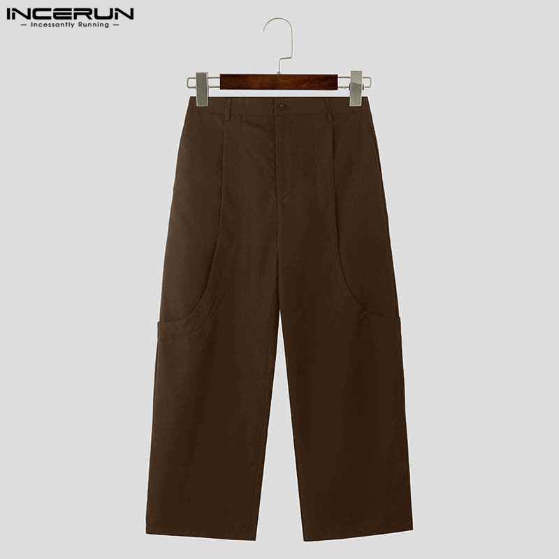 Incerun กางเกงขายาวสีทึบสําหรับผู้ชาย Deconstructed