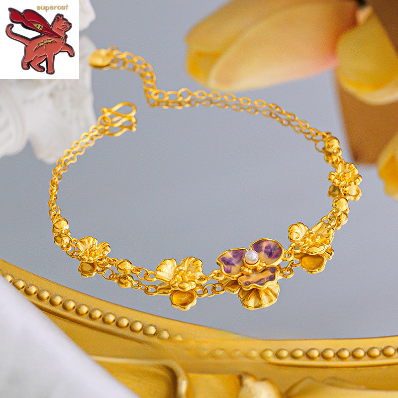 18k Saudi Gold Pawnable Monet Garden Series สร้อยข้อมือไอริสเคลือบ