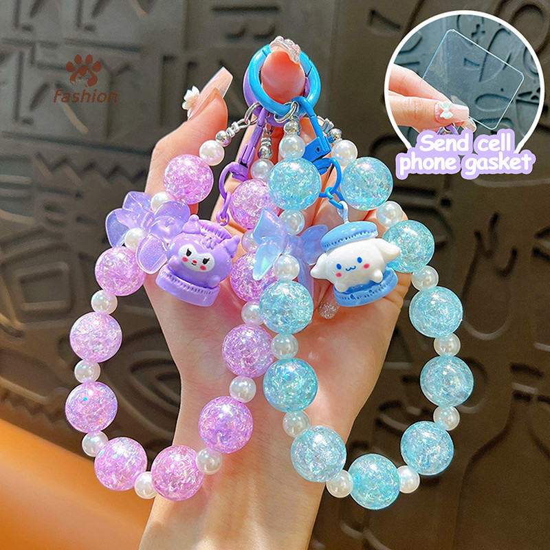 SANRIO [แฟชั่น] ซานริโอ ลูกปัดโซ่โทรศัพท์มือถือสายรัดข้อมือพวงกุญแจสาวผู้หญิงกรณีโทรศัพท์มือถือแฟชั่นจี้โทรศัพท์เชือกเส้นเล็กด้วยปะเก็นแพทช์ {ไทย}