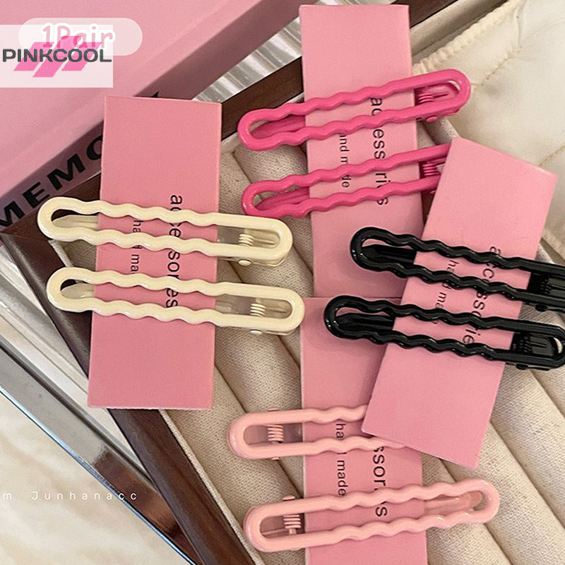 PINKCOOL 2 ชิ้น/เซ็ตสีลูกกวาดโลหะ Hollow ผมหักด้านข้าง Duckbill Bangs Y2k เครื่องประดับผมร้อน