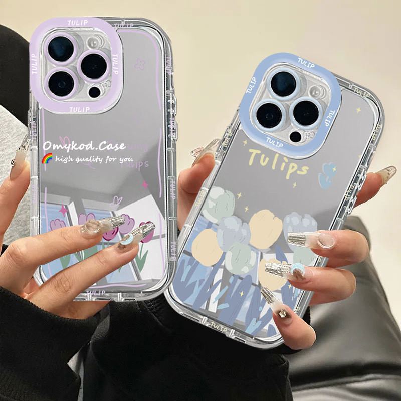 Ready Stock For Redmi 12 13C 9C A3 11A 10A 9A Redmi Note 13 Pro 12 9s 10Pro Mi13T PocoX6 M6 F6Pro C65 C61 INS Tulip Flower Advanced Minimalist Mirror Phone Case Anti Drop Protective Back Cover