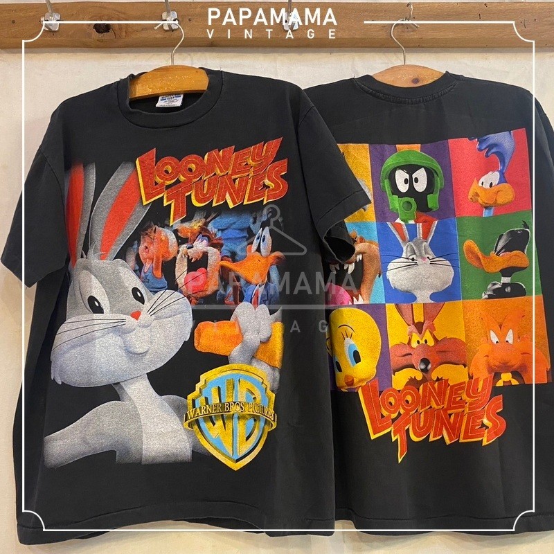 Bugs Bunny & All Star Bio washed Cute Cartoon vintage Style papamama shirt men' T-Shirts เทรนด์ใหม่