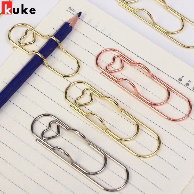 คลิปหนีบปากกาโลหะ 5 ชิ้น - เครื่องผูกกระดาษ - ที่ใส่บุ๊คมาร์ค - Love Curve Pin ที่ใส่ปากกา - Photo Memo Ticket Fix Clip - สําหรับ Notebooks ที่เก็บกระดาษ - อุปกรณ์การเรียนในสํานักงาน
