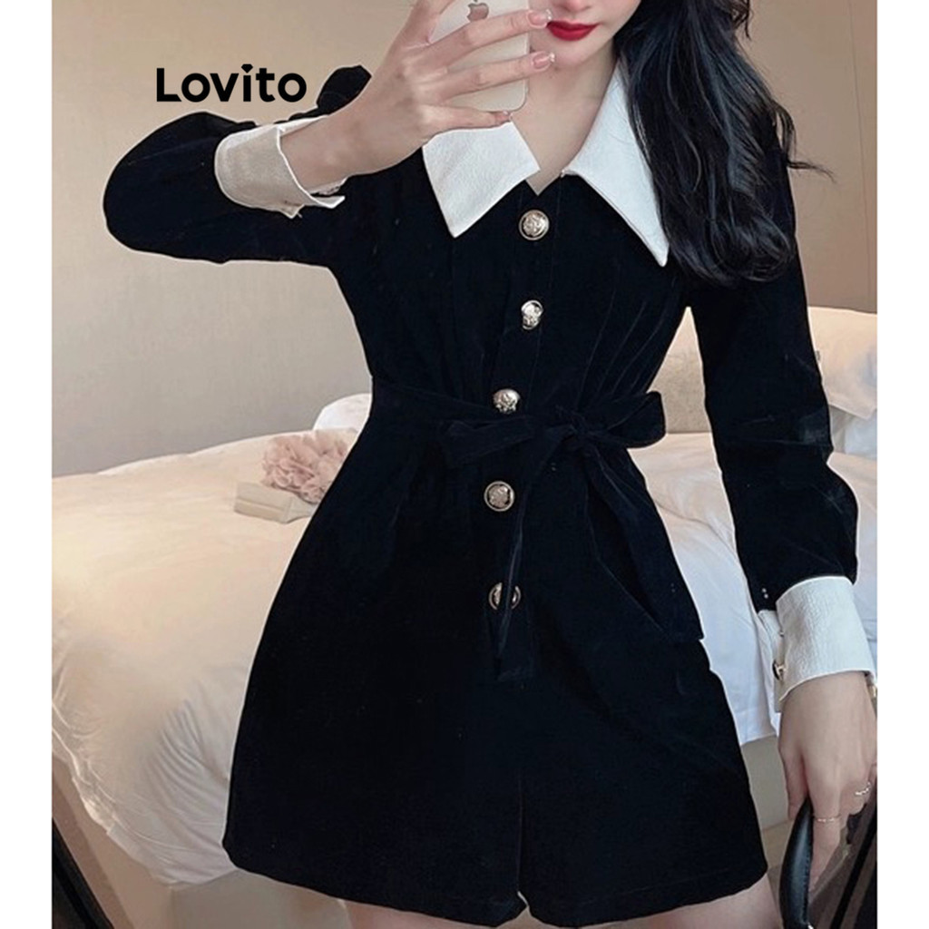 Lovito จั๊มสูทลายธรรมดาสำหรับผู้หญิง LNA72861