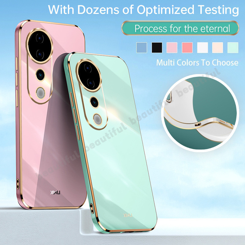 Vivo V40 2024 เคสโทรศัพท์สําหรับ Vivo V40 V 40 V40Pro V30 Pro V30E VivoV40 5G หรูหรา 6D ชุบซิลิโคน TPU นุ่มกล้องป้องกันกันกระแทกคู่ฝาหลัง VivoV40Pro