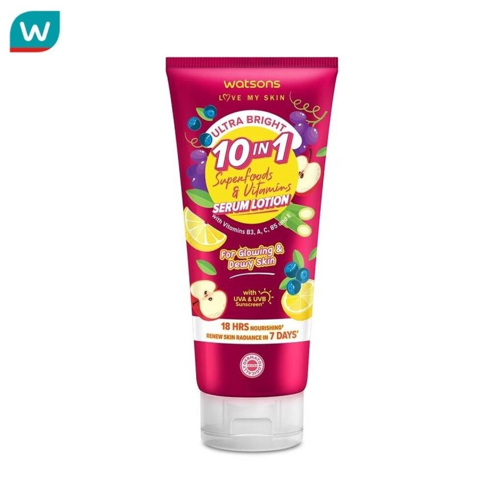 Watsons วัตสัน อัลตร้า ไบร์ท 10-อิน-1 ซุปเปอร์ฟู้ดส์ วิตามิน เซรั่ม โลชั่น 330มล.