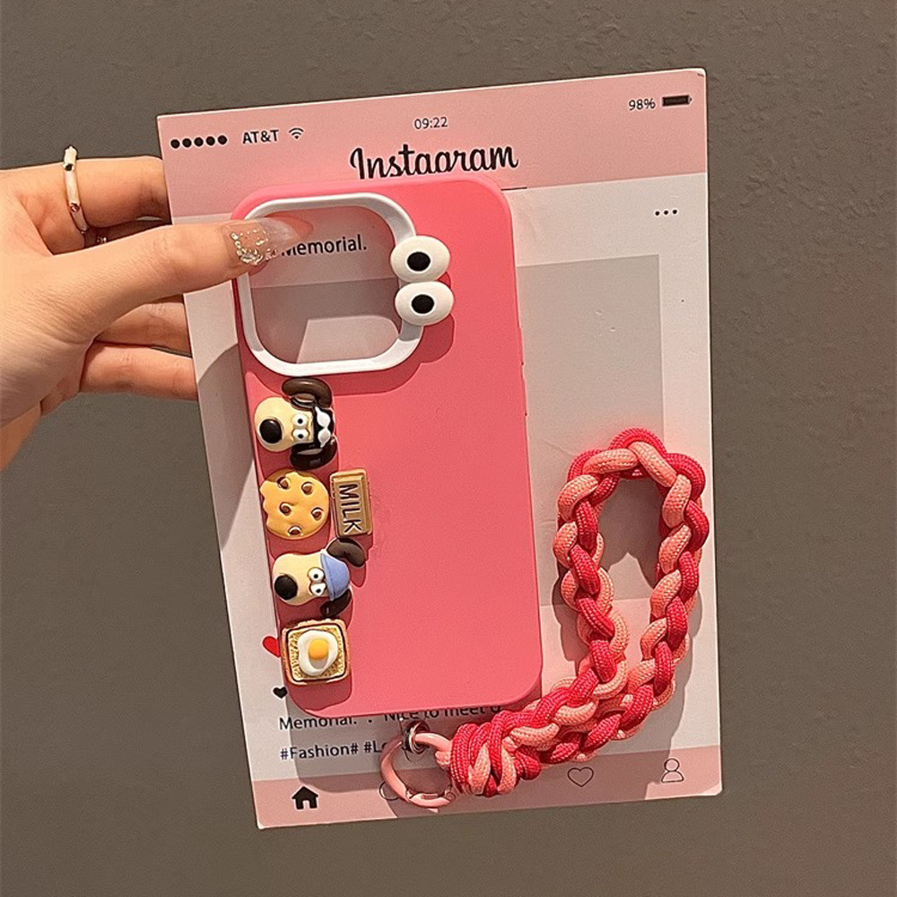 สําหรับiphone 14 Pro Max Rose Red Simpleซิลิโคนกรณีการ์ตูน3D Grommitลูกสุนัขสายรัดข้อมือสร้อยข้อมือIphoneกรณีกล้องสําหรับIPhone 15 14 13 12 11 Pro Max