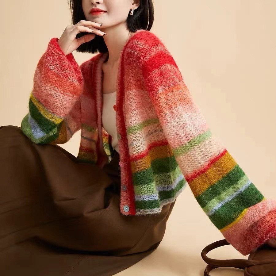 สีส้มสีแดงสีส้มสีเขียว/ฤดูกาลที่ดีปุยขนสัตว์นุ่มผ้าขนแกะเสื้อถักชุดสูทผู้หญิง66797