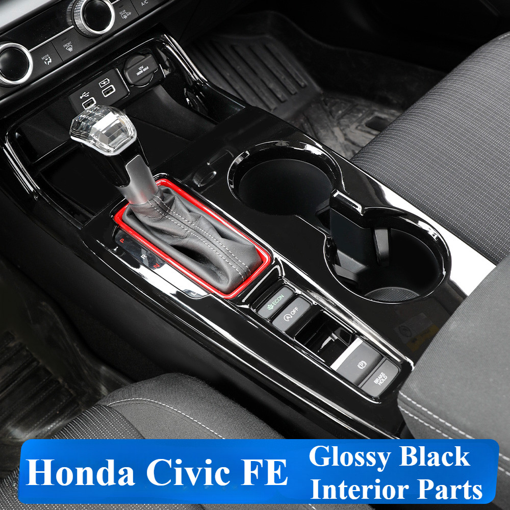 Honda Civic FE 2022 2023 2024 แผงเกียร์ สีดําเงาฝาครอบชิ้นส่วนภายใน