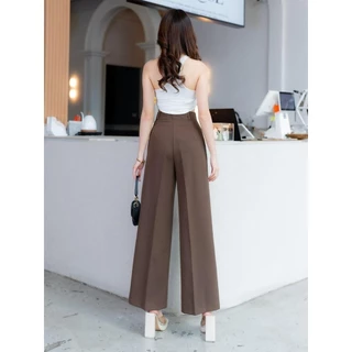 G94 กางเกงทรงขากระบอก ตะขอหน้า แต่งหูเข็มขัดคู่ 9 ส่วน ผ้าเปเป้ Pants ผู้หญิง Clothing เสื้อผ้า Women Lady