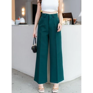 G94 กางเกงทรงขากระบอก ตะขอหน้า แต่งหูเข็มขัดคู่ 9 ส่วน ผ้าเปเป้ Pants ผู้หญิง Clothing เสื้อผ้า Women Lady