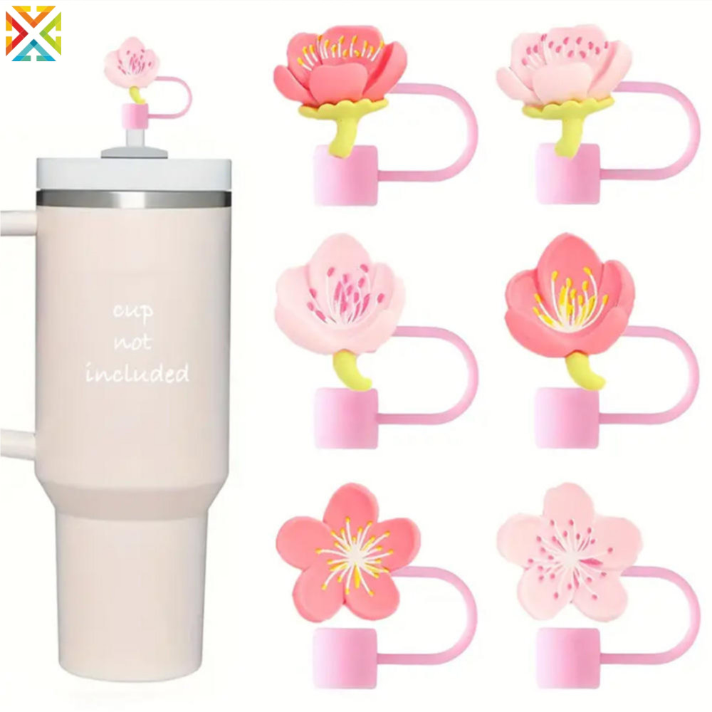 1 ชิ้น Cherry Blossom ฟางหมวก 40 ออนซ์ Tumbler อุปกรณ์เสริมซิลิโคนฟาง Toppers Protector หมวกสําหรับ 10 มิลลิเมตร/8 มิลลิเมตรหลอด