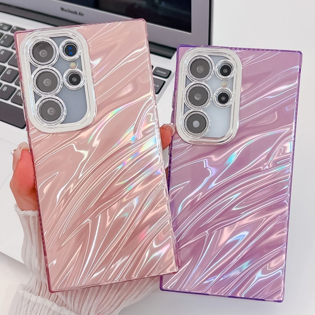 SAMSUNG Electroplating Precision Holeเคสโทรศัพท์Samsung A55 A54 A35 A25 A15 S24 S23 Ultra Plus S24 FE Anti Scratch Water RipplesและเปลือกรูปแบบอะคริลิคShock Proofปลอก