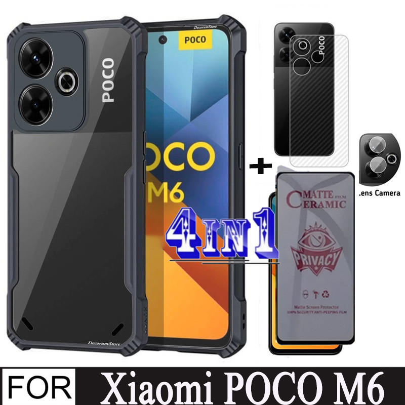 Poco M6 4Gเคสโทรศัพท์กันกระแทกสําหรับPoco F6 Pro F6 Poco M6 Pro 4G 4 ใน 1 เลนส์กล้องกระจกป้องกันหน้าจอและความเป็นส่วนตัวเมมเบรนเซรามิกและฟิล์มด้านหลัง