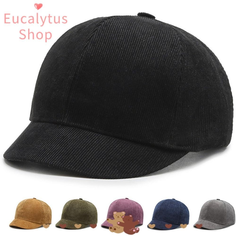 Eucalytus1 หมวกเบสบอล หมวกแก๊ปแฟชั่น ปีกสั้น ปรับได้ สีพื้น สําหรับผู้ชาย