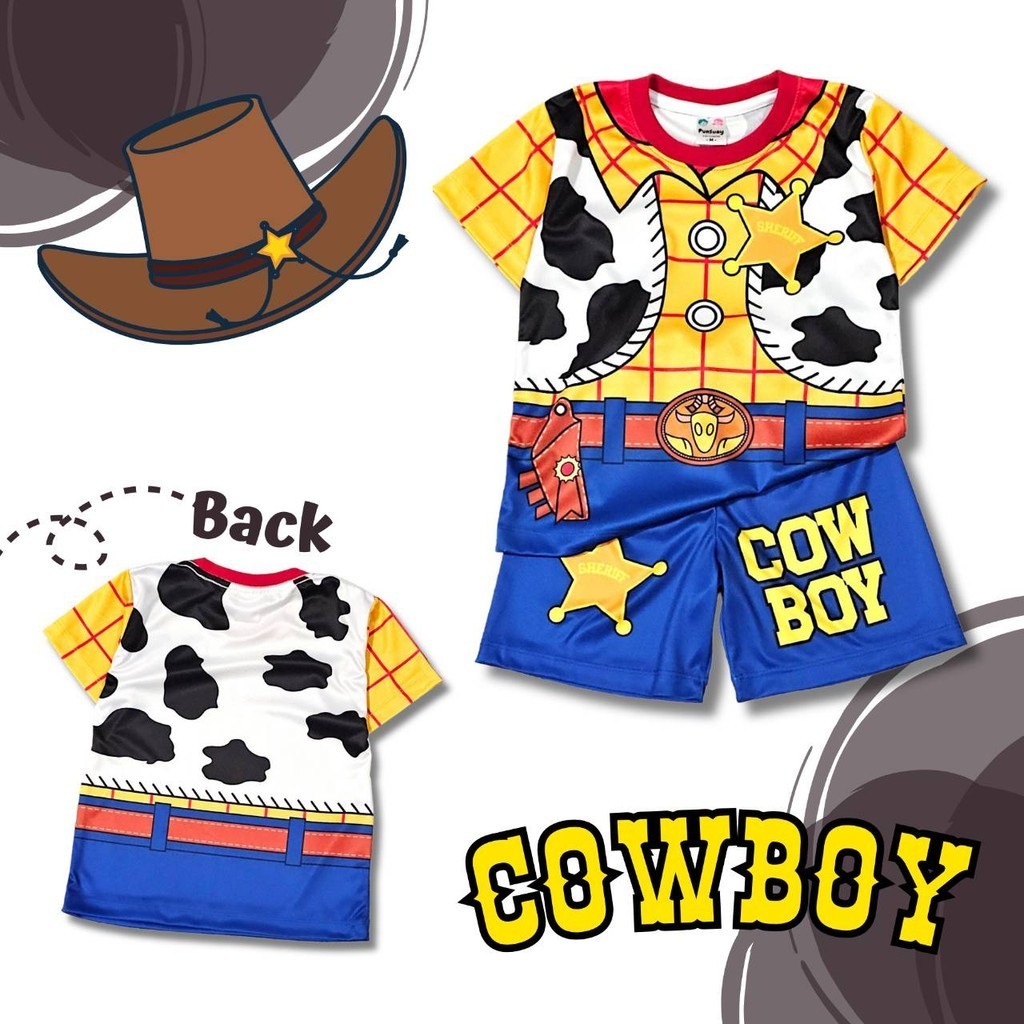 CBOY0957 ชุดเด็ก เสื้อแขนสั้น+กางเกงขาสั้น ผ้าไมโครเกรดA ลายชุดคาวบอย ชุดนายอำเภอ เสื้อผ้าเด็กแฟชั่น ชุดเด็กลายการ์ตูน