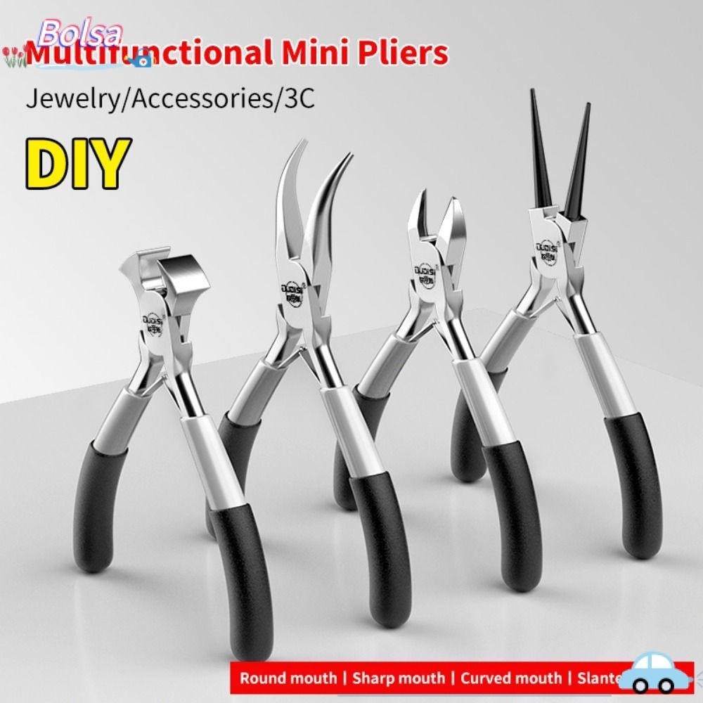 Bolsa 1 ชิ้นเครื่องประดับทํา Plier,รอบ Bent Diagonal Mini คีม,เข็มจมูกคีม Handcraft Beading ฉนวนอเนกประสงค์คีมตัดลวดสําหรับ DIY เครื่องประดับขนาดเล็ก