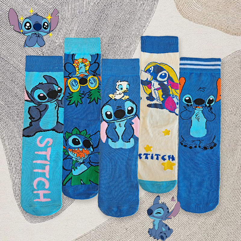 5 ชิ้น Disney Stitch ต้นขาสูงถุงเท้าผู้หญิงผู้ใหญ่ Edition ของขวัญวันเกิดวันหยุดสําหรับเพื่อน