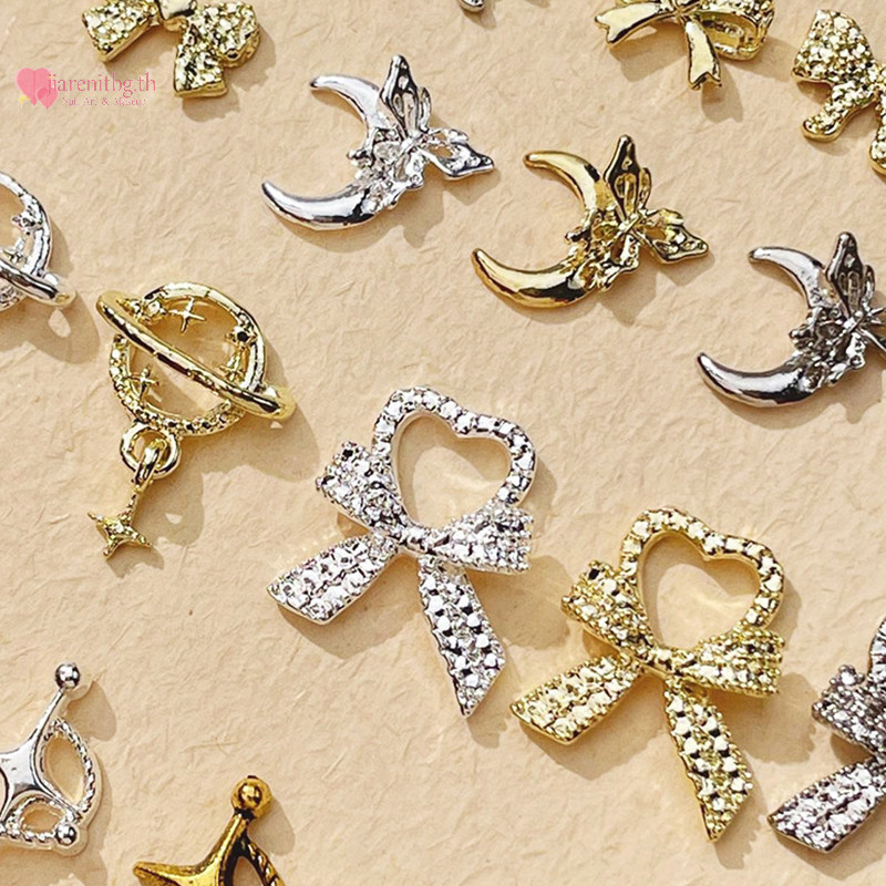 Renbg 10 ชิ้น 3D ผีเสื้อเล็บ Ch Bow-knot ออกแบบเครื่องประดับทองเงิน Hollow เล็บอุปกรณ์ตกแต่ง TH
