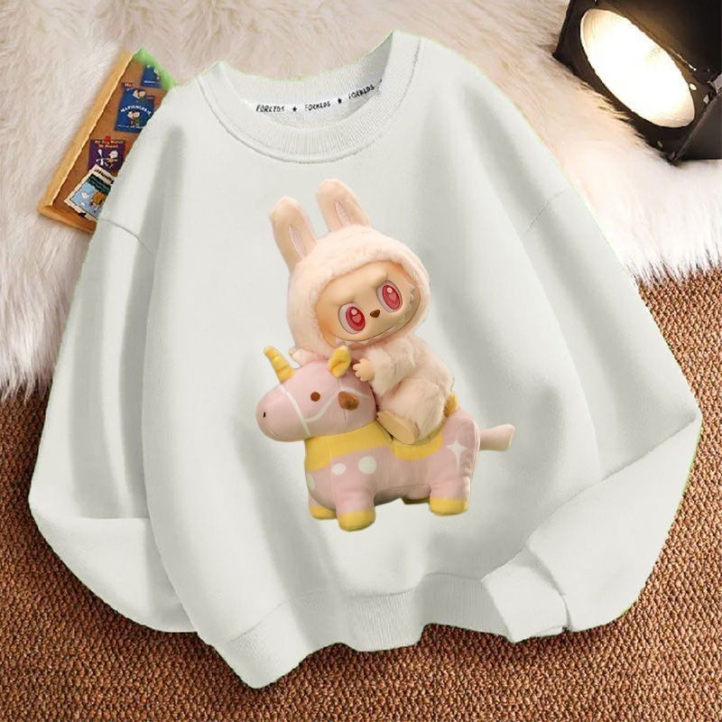 2024 แฟชั่น LABUBU เสื้อสเวตเตอร์สําหรับเด็กการ์ตูนพิมพ์หลวม Fit แขนยาวสําหรับฤดูใบไม้ร่วงและฤดูใบไม้ผลิ