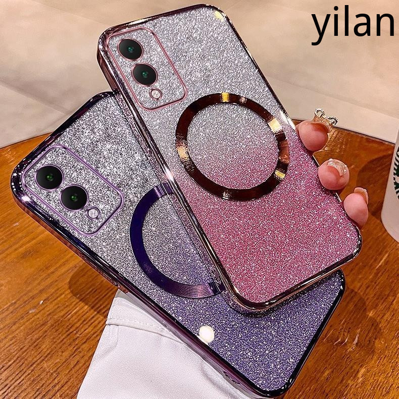 เคส Vivo Y17S Y16 Y15S Y01 Y20 Y21S Y12S Y20S Y21 Y21S Y21T Y33S Y33T Y22 Y22S Y36 5G Y27 5G Y36 4G เคสโทรศัพท์เคสโทรศัพท์แฟลชชุบแม่เหล็กชาร์จไร้สายพร้อมฟิล์มป้องกันกล้อง