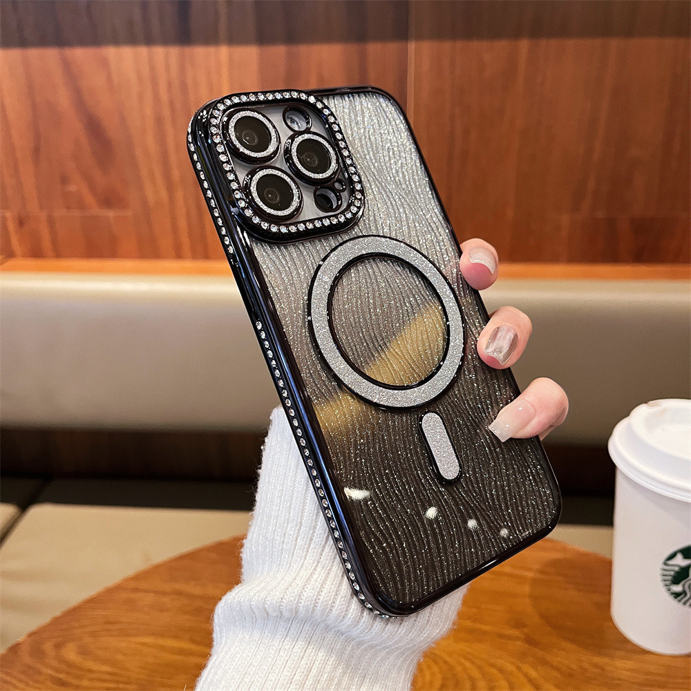 หรูหราแฟลชเพชรเคสโทรศัพท์แม่เหล็กสําหรับiphone 11 12 13 14 15 16 Pro Max 15 Plusเลนส์ป้องกันกล้องกันกระแทกTPU soft Caseเคสโทรศัพท์ป้องกัน