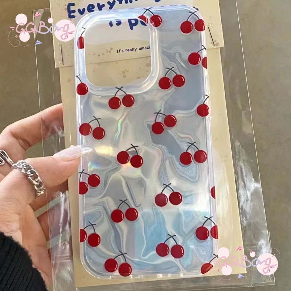 การ์ตูนน่ารักเชอร์รี่สุดหรูระลอกแวววาว IPhone 11 7Plus 15 13 12 14 Pro Max XR 15 14 6s 6 8Plus X XS Max Soft Case