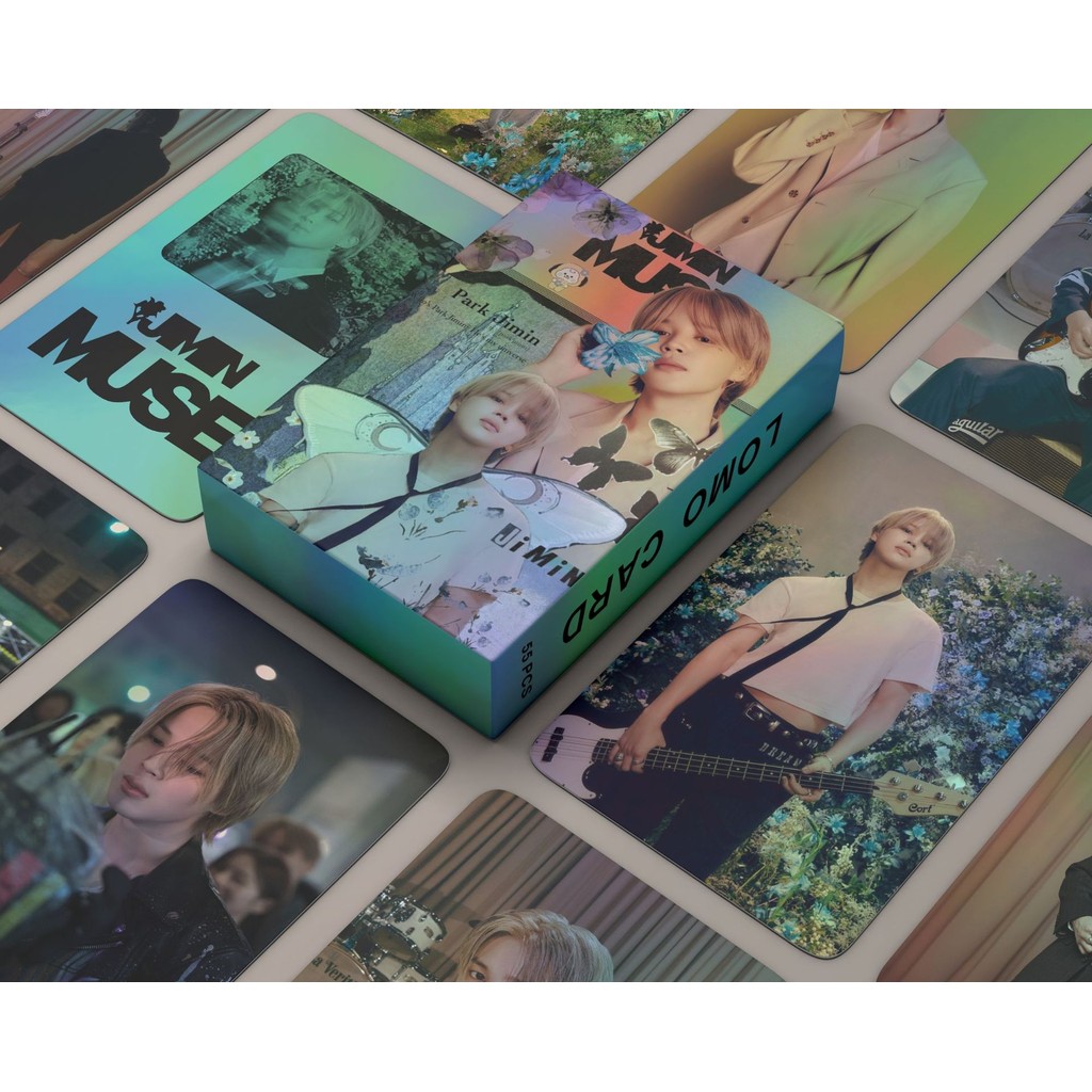 50-124pcs BT-S เลเซอร์โฮโลแกรม Lomo การ์ด JIMIN MUSE 11th Anniversary 2024 FESTA POP UP MONOCHROME V