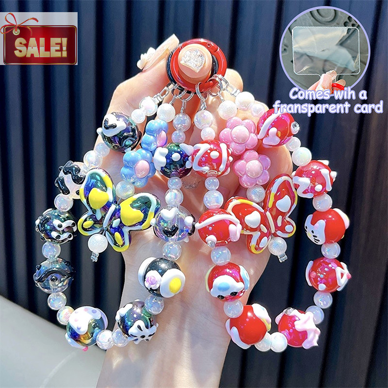 Bl สาวหวานทาสีลูกปัดโทรศัพท์ Chain Bowknot พวงกุญแจ Anti-lost สายรัดข้อมือกระเป๋าตกแต่งหูฟัง Charm A